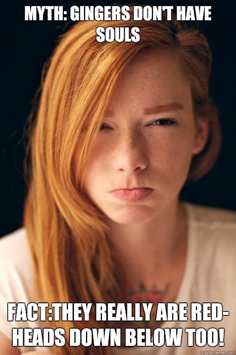Myth Gingers dont have souls Fact Gingers earn a freckle for - Ginger Myths