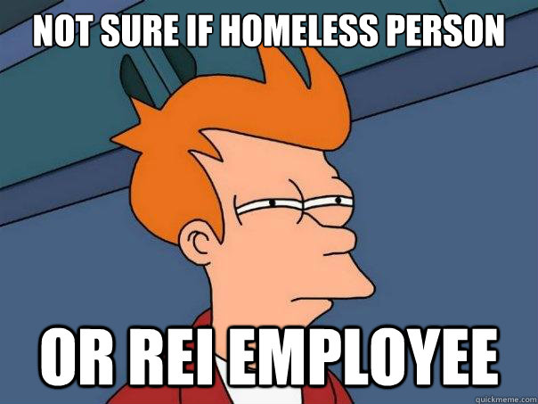 not sure if homeless person or rei employee - Futurama Fry