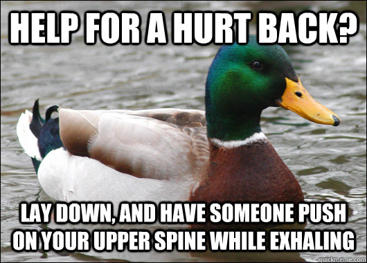help for a hurt back lay down and have someone push on you - Actual Advice Mallard