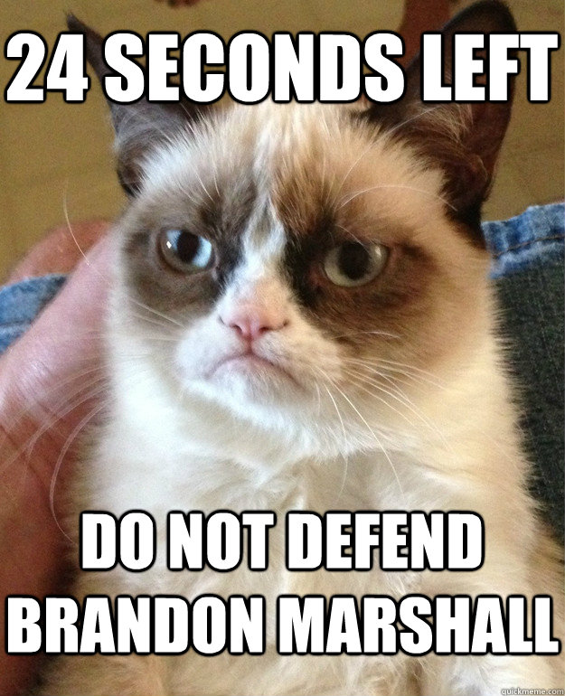 24 seconds left do not defend brandon marshall - Grumpy Cat