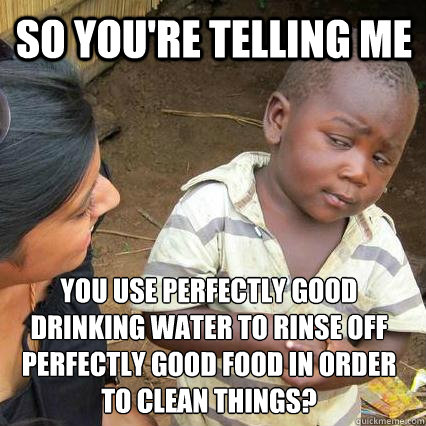 so youre telling me you use perfectly good drinking water t - 3rd world sceptical kid
