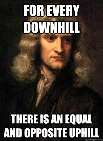 for every downhill there is an equal and opposite uphill - Sir Isaac Newton