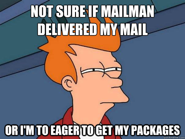 not sure if mailman delivered my mail or im to eager to ge - Futurama Fry