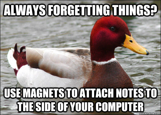 always forgetting things use magnets to attach notes to the - Malicious Advice Mallard
