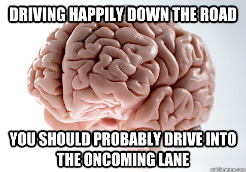 driving happily down the road you should probably drive into - Scumbag Brain