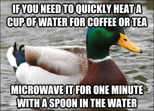 if you need to quickly heat a cup of water for coffee or tea - Actual Advice Mallard