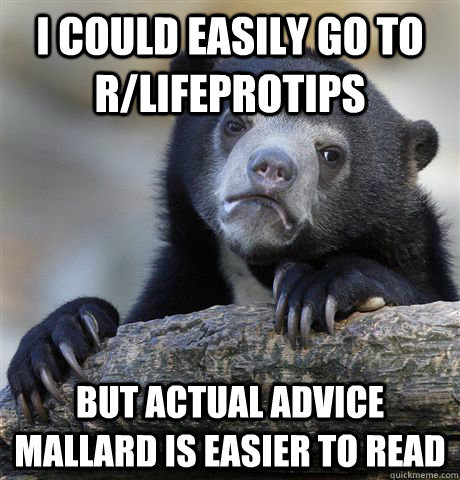 i could easily go to rlifeprotips but actual advice mallard - Confession Bear