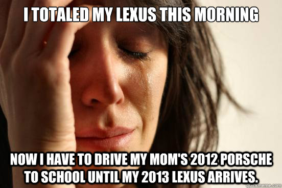 i totaled my lexus this morning now i have to drive my moms - First World Problems