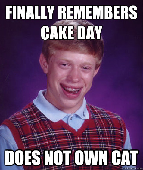 finally remembers cake day does not own cat - Bad Luck Brian