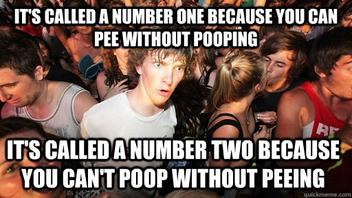 its called a number one because you can pee without pooping - Sudden Clarity Clarence