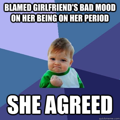 blamed girlfriends bad mood on her being on her period she - Success Kid