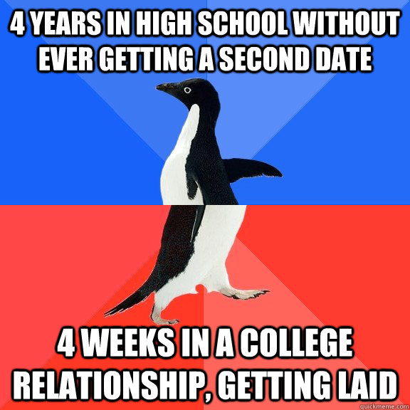 4 years in high school without ever getting a second date 4 - Socially Awkward Awesome Penguin