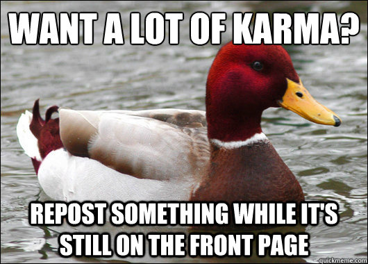 want a lot of karma repost something while its still on t - Malicious Advice Mallard