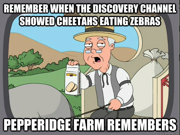 remember when the discovery channel showed cheetahs eating z - Pepperidge Farm Remembers