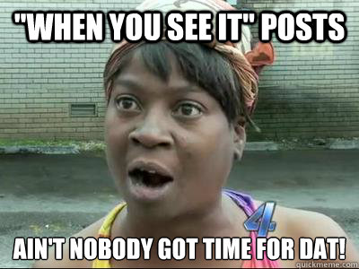 when you see it posts aint nobody got time for dat - No Time Sweet Brown