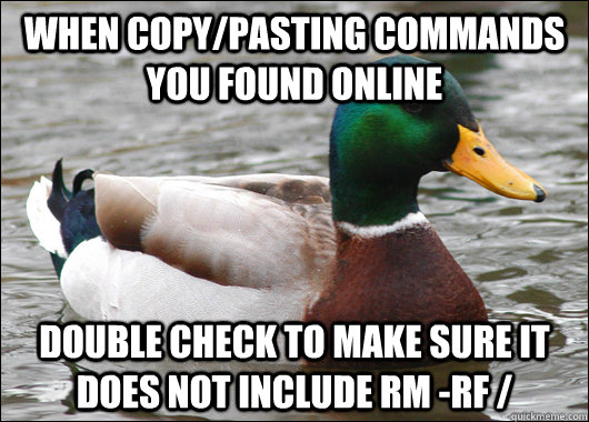 when copypasting commands you found online double check to - Actual Advice Mallard