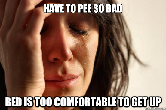 have to pee so bad bed is too comfortable to get up - First World Problems