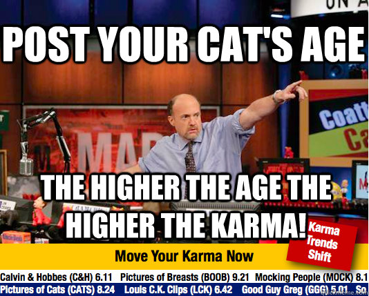 post your cats age the higher the age the higher the karma - Mad Karma with Jim Cramer