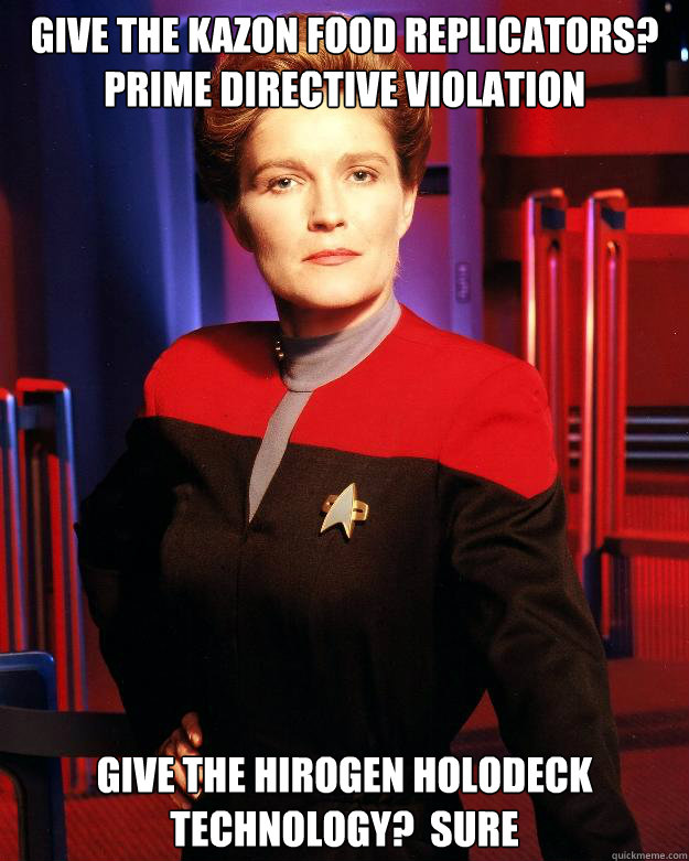 give the kazon food replicators prime directive violation - Destroy My Own Ship Janeway