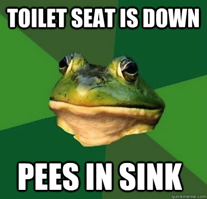 toilet seat is down pees in sink - Foul Frog In A Relationship