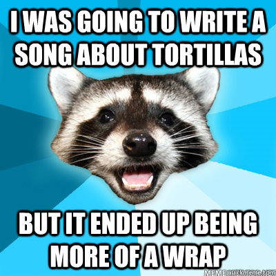 i was going to write a song about tortillas but it ended up - Lame Pun Coon