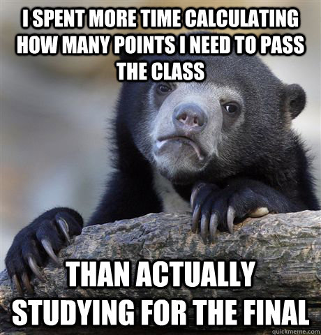 i spent more time calculating how many points i need to pass - Confession Bear