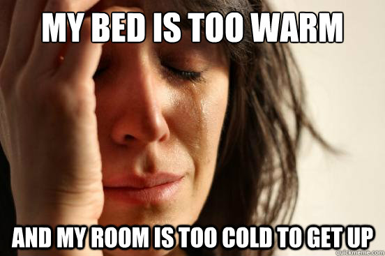 my bed is too warm and my room is too cold to get up - First World Problems