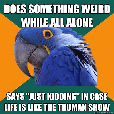 does something weird while all alone says just kidding in - Paranoid Parrot