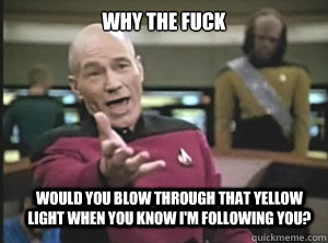 why the fuck would you blow through that yellow light when y - Annoyed Picard