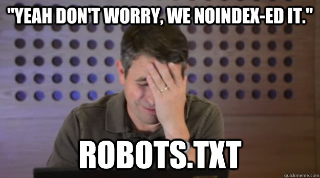 yeah dont worry we noindexed it robotstxt - Facepalm Matt Cutts