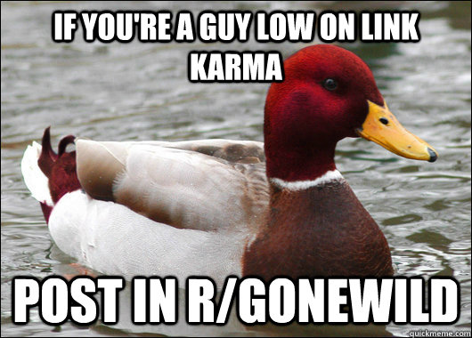 if youre a guy low on link karma post in rgonewild - Malicious Advice Mallard