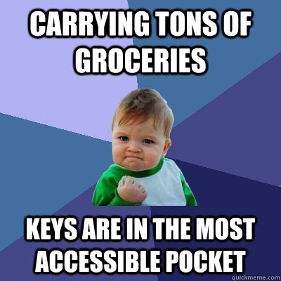 carrying tons of groceries keys are in the most accessible - Success Kid