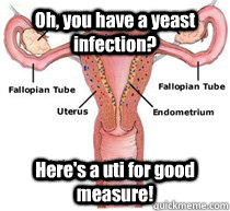 oh you have a yeast infection heres a uti for good measur - Scumbag Vagina