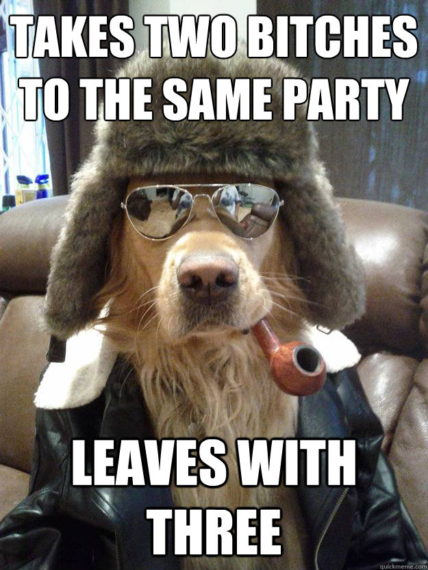 takes two bitches to the same party leaves with three - Suave Dog