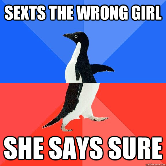 sexts the wrong girl she says sure - Socially Awkward Awesome Penguin