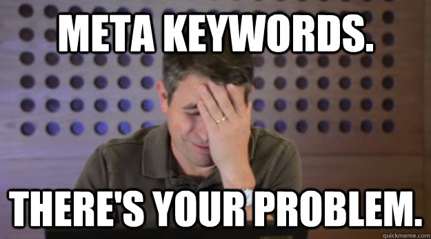meta keywords theres your problem - Facepalm Matt Cutts