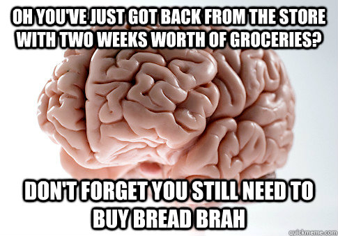 oh youve just got back from the store with two weeks worth - Scumbag Brain