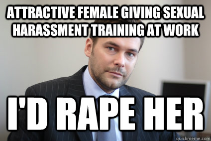 attractive female giving sexual harassment training at work - Successful White Man