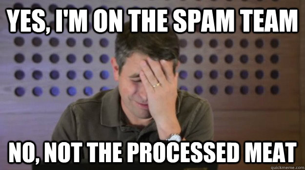 yes im on the spam team no not the processed meat - Facepalm Matt Cutts