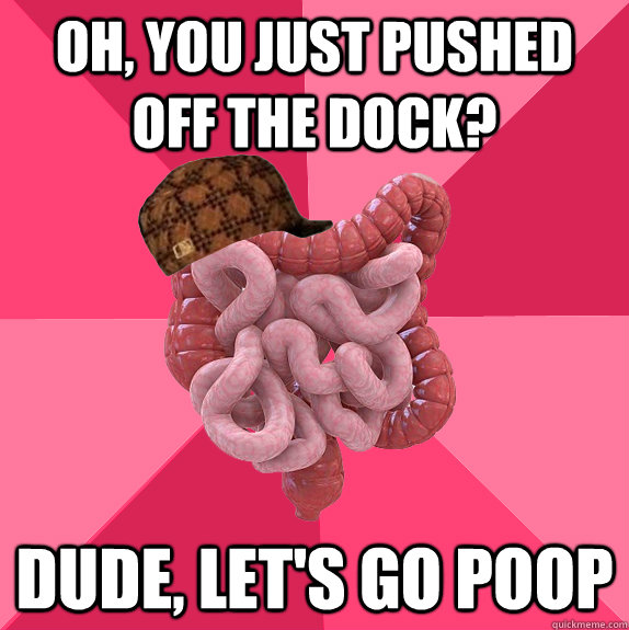 oh you just pushed off the dock dude lets go poop - Scumbag Intestines