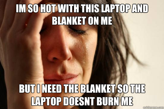 im so hot with this laptop and blanket on me but i need the - First World Problems