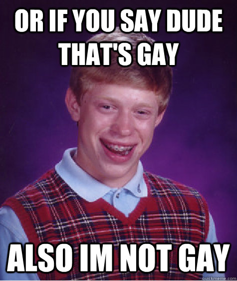 or if you say dude thats gay also im not gay - Bad Luck Brian