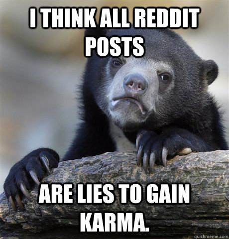 i think all reddit posts are lies to gain karma - Confession Bear