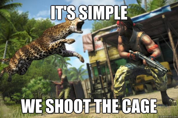its simple we shoot the cage -