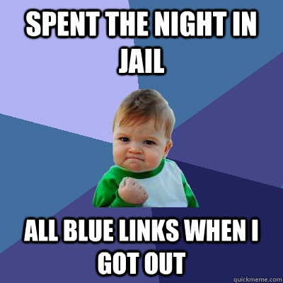 spent the night in jail all blue links when i got out - Success Kid