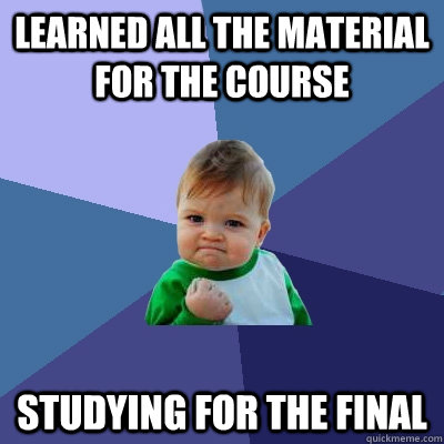 learned all the material for the course studying for the fin - Success Kid