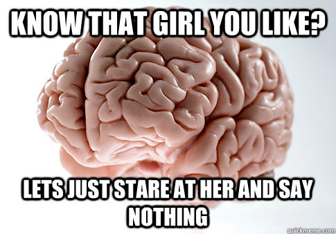 know that girl you like lets just stare at her and say noth - Scumbag Brain