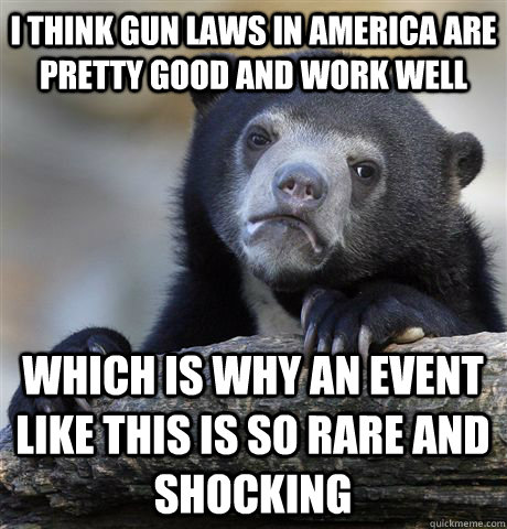 i think gun laws in america are pretty good and work well wh - Confession Bear