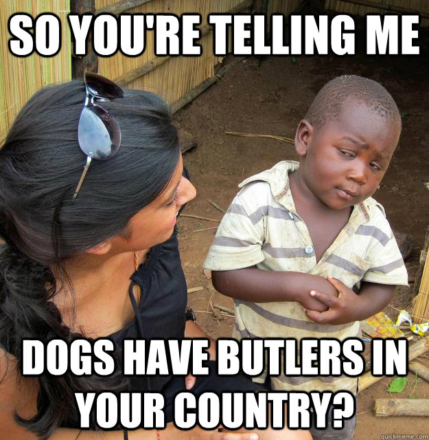 so youre telling me dogs have butlers in your country - Skeptical Third World Child