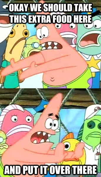 okay we should take this extra food here and put it over the - Push it somewhere else Patrick